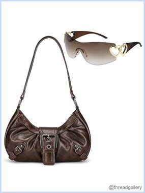 Faux Leather Y2k Hobo Shoulder Bag with Sunglasses Set